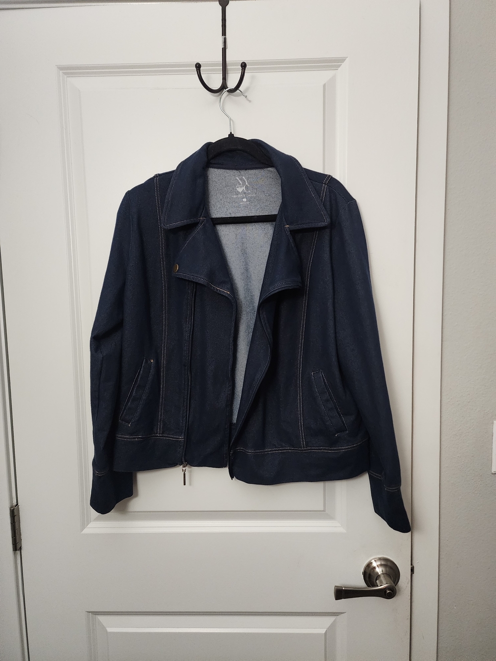 New York & Company Blue Knit Denim Style Moto Jacket